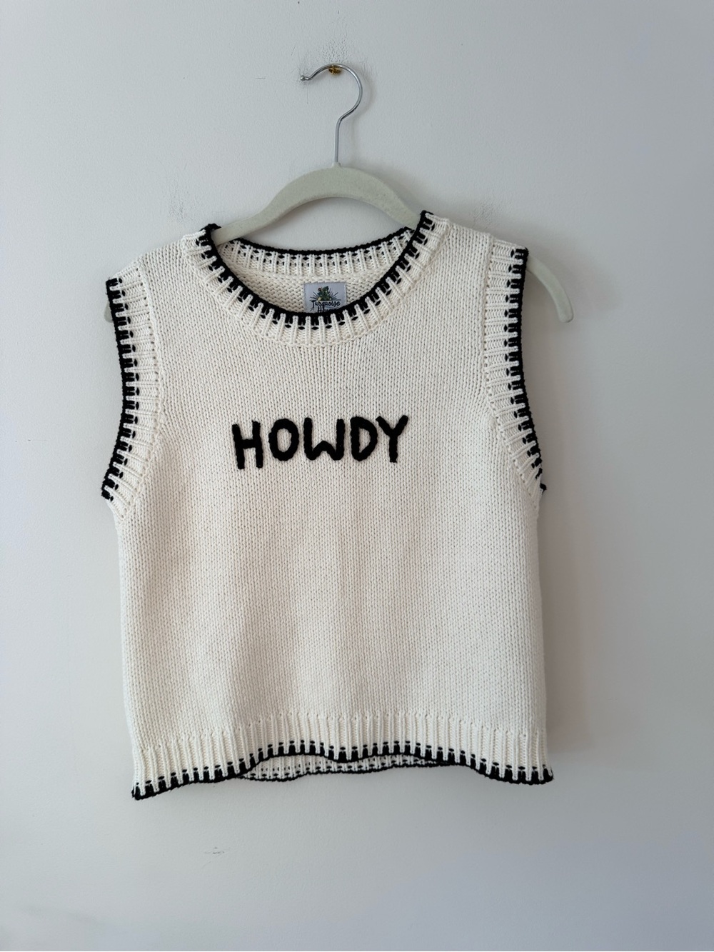 Cream Knit 'HOWDY' Sweater Vest with Black Trim - Turquoise Haven